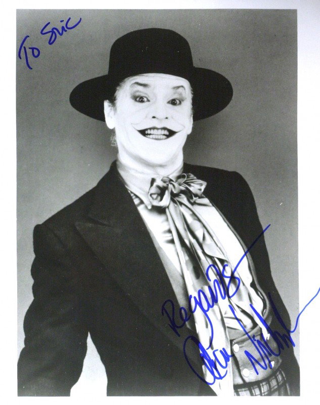 Joker Actor JACK NICHOLSON - Photo Signed: Jack Nicholson. 8" x 10" black and white photograph as The Joker signed, "To Eric Regards Jack Nicholson.