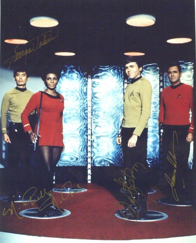 STAR TREK - Color Photo Signed By FOUR: Star Trek. Star Trek was a television series, created by Gene Roddenberry, and followed the interstellar adventures of Captain James T. Kirk and the crew of the Federation Starship Enterprise. This se