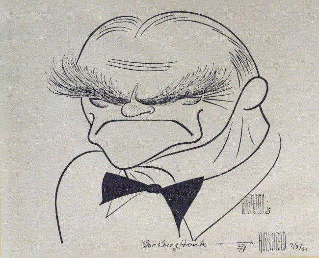Caricaturist AL HIRSHFELD - Cagney Sketch Signed: Al Hirshfeld (1903-2003) Caricaturist. Hirschfeld is famous for his witty, perceptive, and joyful caricatures of celebrities from the theater and other arts. 7 ¼" x 6" printed caricature of James Cag