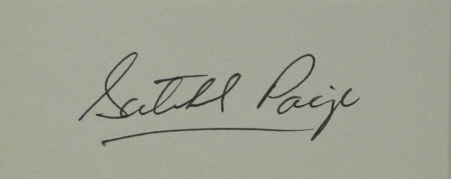 Negro League's SATCHEL PAIGE - Matted Signature: Satchel Paige (1906-1982) Paige was arguably the Negro leagues' hardest thrower, most colorful character and greatest gate attraction. In the 1930s, the well-traveled pitcher barnstormed around the co