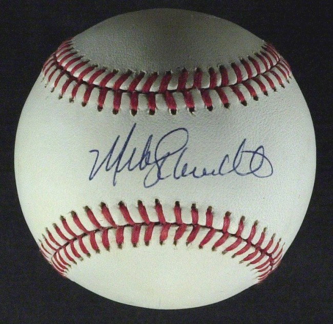 Phillie MIKE SCHMIDT - NL Baseball Signed: Mike Schmidt (1949- ) Schmidt slugged 548 career home runs. He established a Major League record for third basemen by clouting 48 homers in 1980 and once hit four consecutive round-trippers in a singl