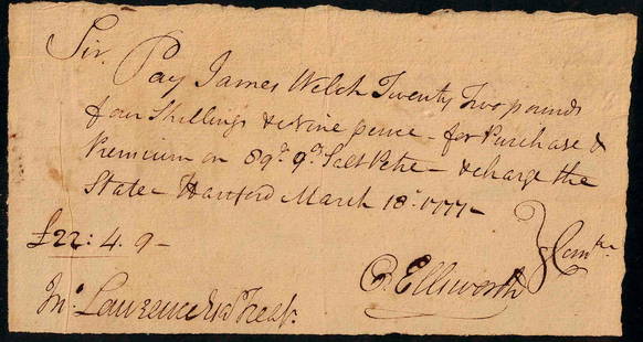 Sup Crt Chief Justice OLIVER ELLSWORTH - Payorder: Oliver Ellsworth (1745-1807) Founding Father. Ellsworth was chosen as one of Connecticut's representatives in the Continental Congress in 1777. He was also active in his state's efforts during the