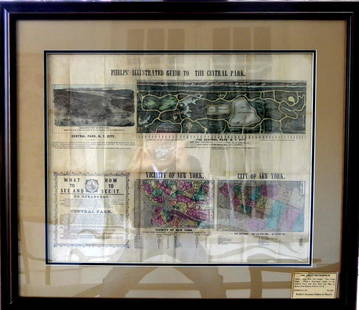 Phelp's NYC Guide THE GREAT METROPOLIS - 1852 Framed: The Great Metropolis. Phelp’s New York City Guide, published 1852. 24” x 19” map depicting Central Park and New York City streets from Battery Park to 131st Street. The two- color