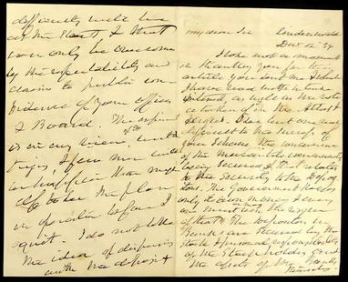 8th Pres MARTIN VAN BUREN - Lengthy ALS: Martin Van Buren (1782-1862) 8th President. 5” x 8”, eight-page, front and back (two 10” x 8” sheets) Kinderhook, December 12, 1854, to “Mr. D. Van Buren.” A