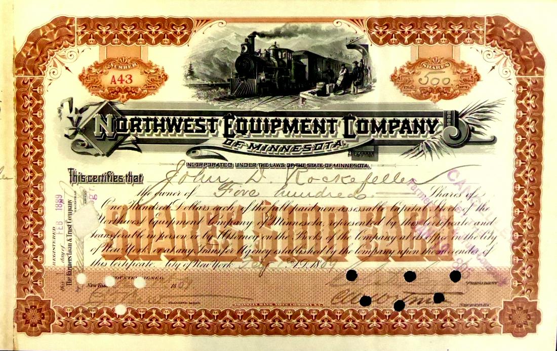 Industrialist GEORGE PULLMAN - Stock Cert Signed: George M. Pullman (1831-1897) Industrialist. Pullman designed and manufactured the Pullman sleeping car and founded a company town, Pullman, for the workers who manufactured it. 15 ¾” x 12&