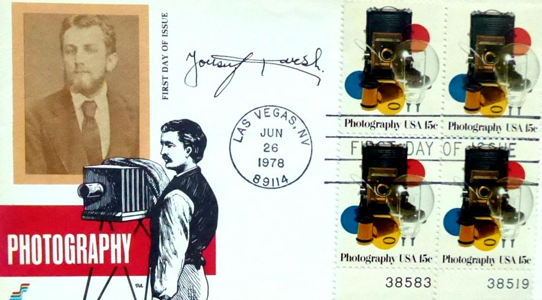 Photographer YOUSUF KARSH - Postal Cvr Signed: Yousuf Karsh (1908-2002) Photographer. Karsh known for his portraits of important and famous men and women of politics, Hollywood, and the arts, from Albert Einstein and Sir Winston Churchill to Walt