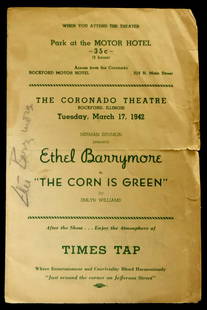 Actress ETHEL BARRYMORE - Program Signed: Ethel Barrymore (1879-1959) Actress. Barrymore member of the Barrymore family of actors. She was a highly regarded stage actress in New York City and a major Broadway performer. Many today consider