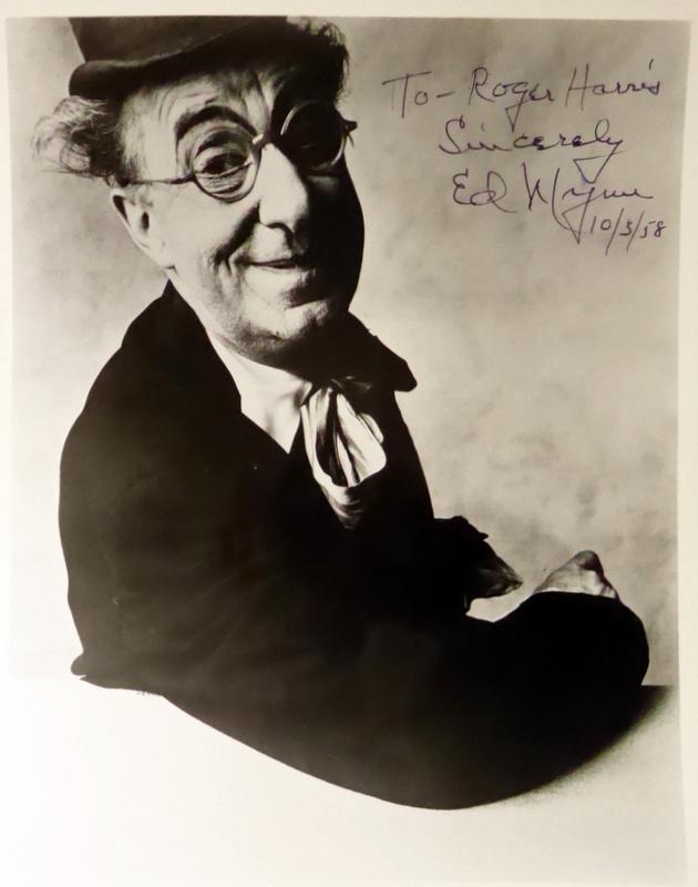Comedian, Actor ED WYNN - Photo Signed: Ed Wynn (1896-1966) Comedian, actor. Wynn was noted for his Perfect Fool comedy character, his pioneering radio show of the 1930s, and his later career as a dramatic actor. 8” x 10” black