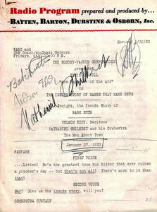 "The Bambino" BABE RUTH - 1933 Radio Script Signed