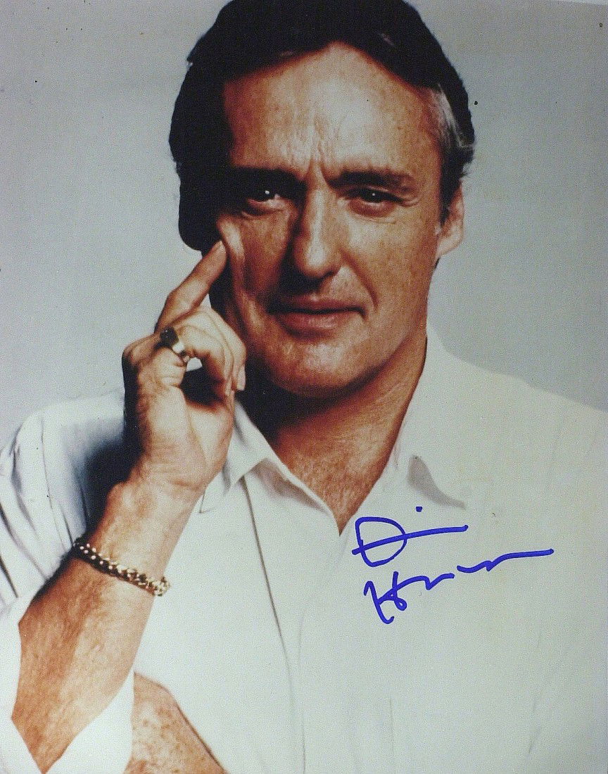 Actor DENNIS HOPPER - Photo Signed: Dennis Hopper (1936-2010) Actor. Hopper made his first television appearance in 1954, and appeared in two films featuring James Dean, Rebel Without a Cause and Giant. During the next 10 years, Hopper