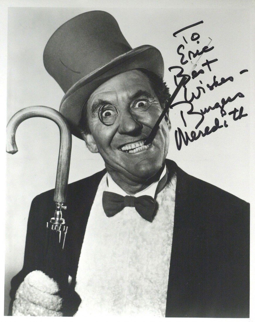 BURGESS MEREDITH - Penguin Photo Signed: Burgess Meredith (1907-1997) Actor. Meredith was best-known for portraying Rocky Balboa's trainer Mickey Goldmill in the Rocky films and the Penguin in the television series Batman. He also earned a n