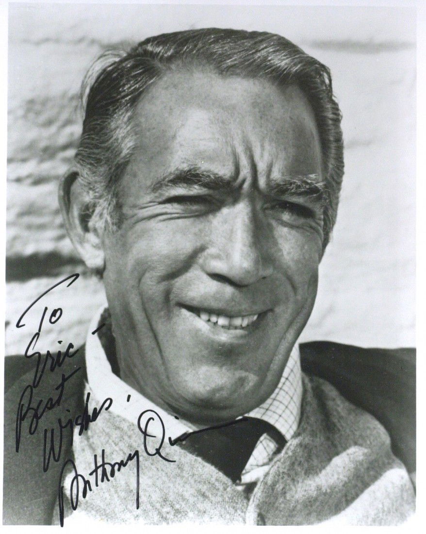 ANTHONY QUINN - Photo Signed: Anthony Quinn (1915-2001) Actor. Quinn won Academy Awards for his supporting roles in Viva Zapata! and Lust for Life. He was noted for his earthy masculinity and acted in over one hundred other films,