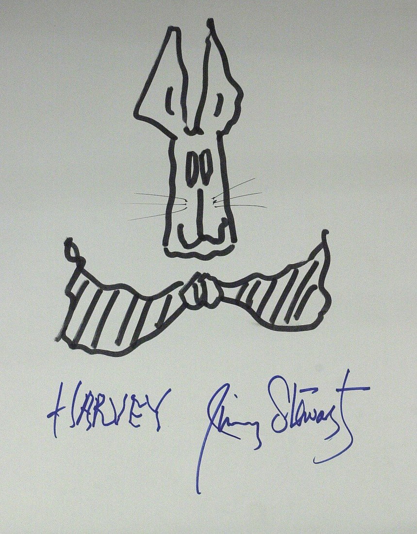 JAMES STEWART - Large Harvey Sketch Signed: James Stewart. 11" x 14" sketch of Harvey, signed "HARVEY Jimmy Stewart." Unusual in such a large format.