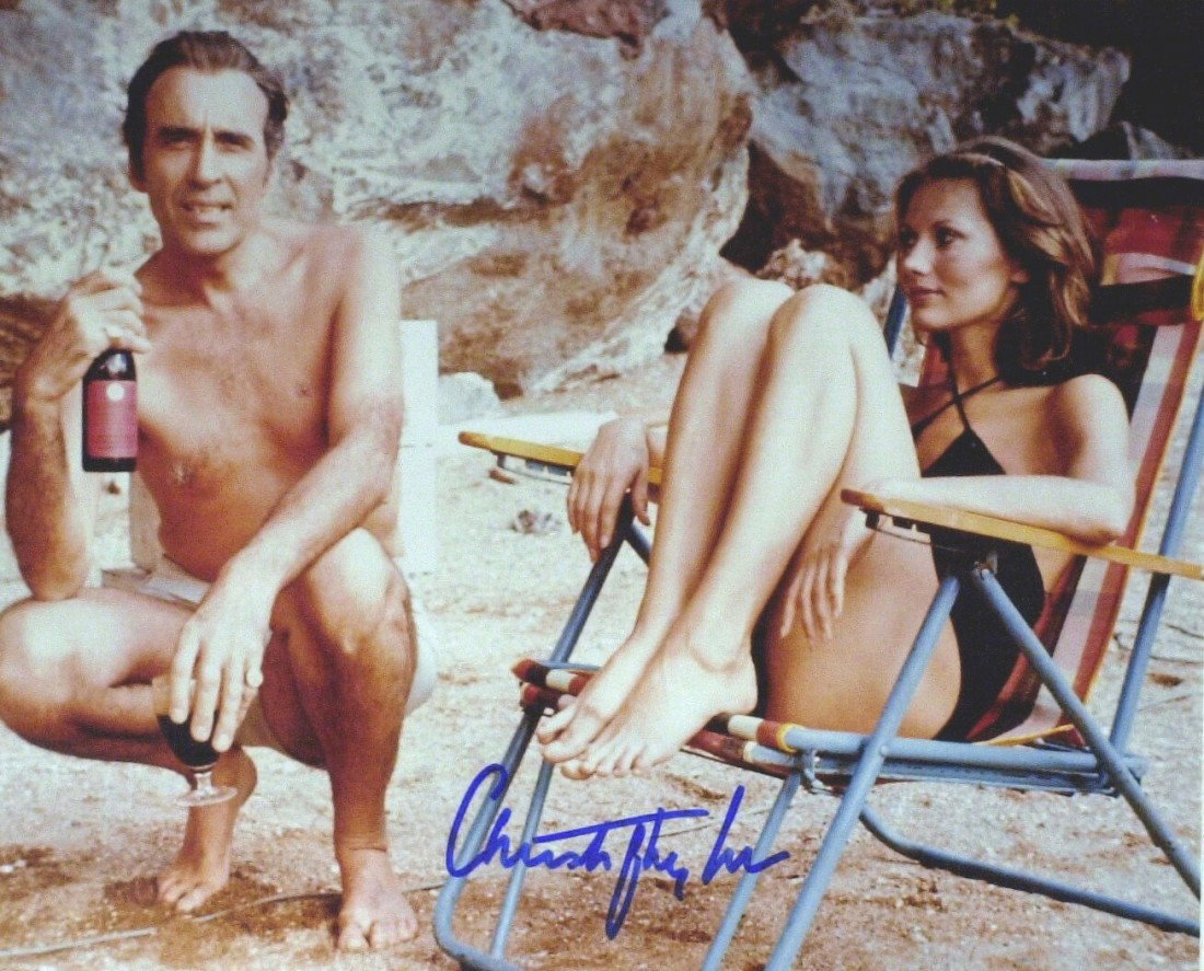 James Bond: CHRISTOPHER LEE - Photo Signed: James Bond. Christopher Lee (1922- ) British actor. Lee initially portrayed villains and became famous for his role as Count Dracula in a string of Hammer Horror films. Other notable roles include Lor