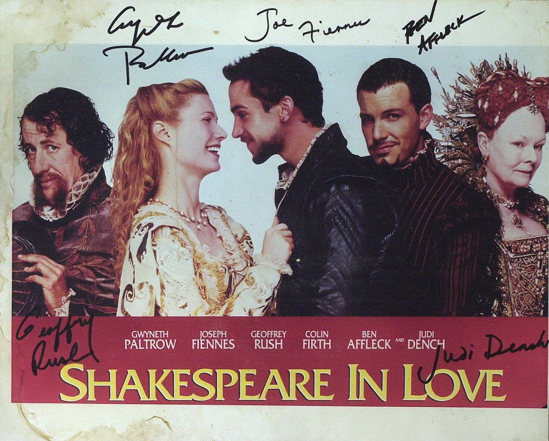 SHAKESPEARE in LOVE - Cast Signed Photo: Shakespeare in Love. Shakespeare in Love was a 1998 romantic comedy film. The film purports to portray playwright William Shakespeare's involvement in a love affair at the time that he was writing the