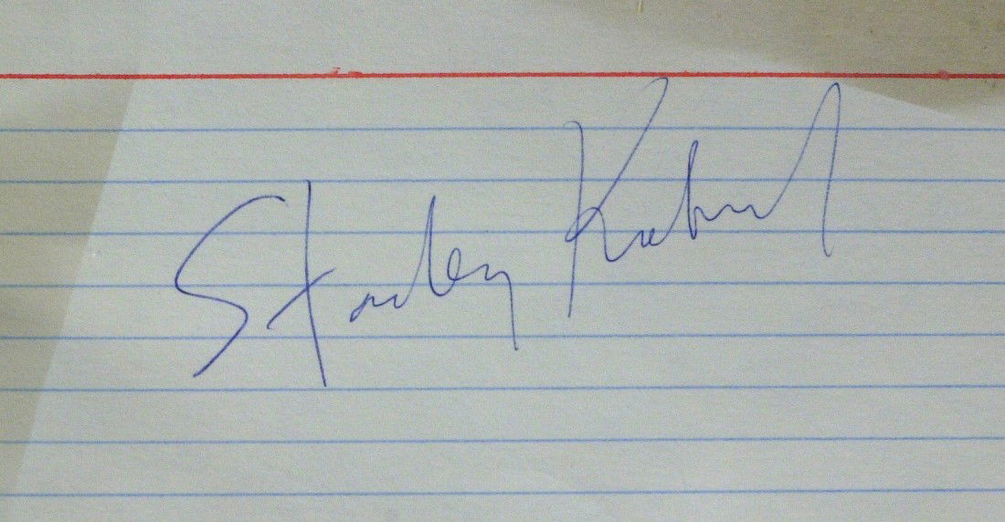 STANLEY KUBRICK - Card Signed: Stanley Kubrick (1928-1999) Director. Kubrick won fame with Paths of Glory, Spartacus, Lolita, Dr. Strangelove, and the internationally acclaimed 2001: A Space Odyssey, which earned an Academy Award f