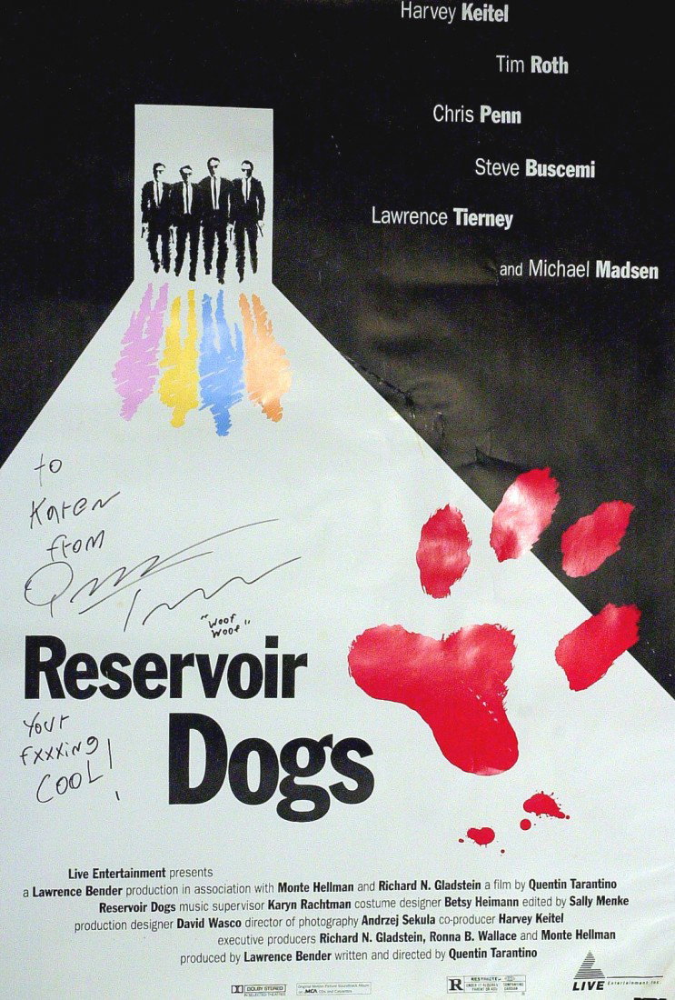 QUENTIN TARANTINO - Reservoir Dogs Lobby Poster: Reservoir Dogs: Quentin Tarantino (1963- ) Director, producer. Tarantino took Hollywood by storm in 1992 with the cult hit Reservoir Dogs. His combination of clever dialogue and brutal violence hit a 