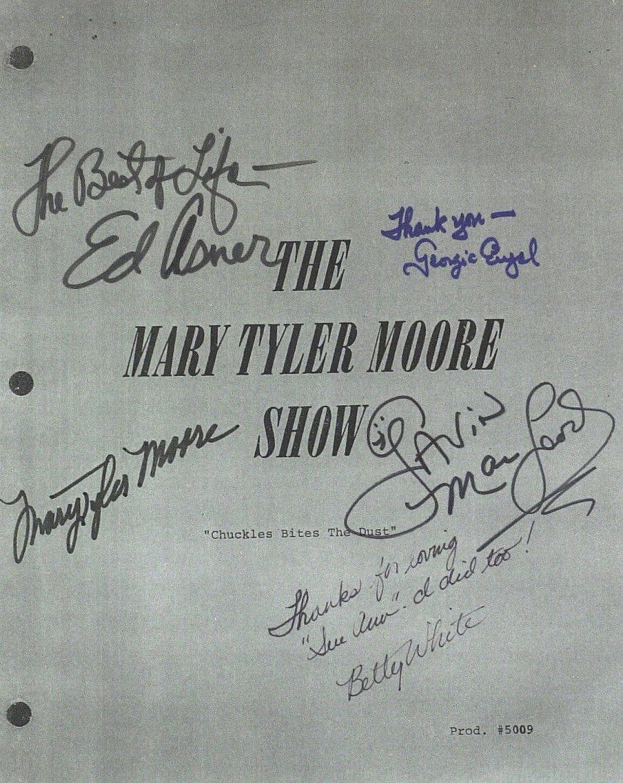 MARY TYLER MOORE SHOW -Script Cover Signed: The Mary Tyler Moore Show. The Mary Tyler Moore Show was a television situation comedy that aired from 1970 until 1977. The program was a television breakthrough, with the first never-married, indepen
