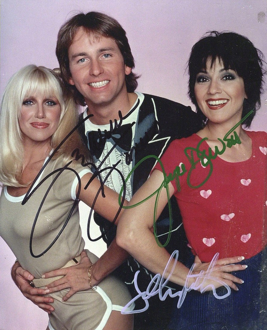THREE'S COMPANY - Cast Signed Photo: Three's Company. Three's Company was sitcom that aired from 1977 until 1984 The plot revolved around Janet Wood (Joyce DeWitt) and Chrissy Snow's (Suzanne Somers) decision to allow Jack Tripper (John 