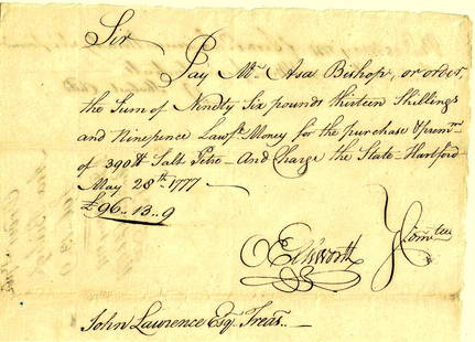 Foundiong Father OLIVER ELLSWORTH - Doc Signed: Oliver Ellsworth (1745-1807) Founding Father. Ellsworth was chosen as one of Connecticut's representatives in the Continental Congress in 1777. He was also active in his state's efforts during the