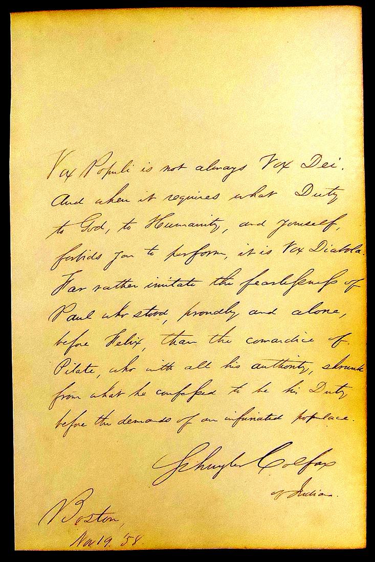 Politician, VP SCHUYLER COLFAX - AQS: Schuyler Colfax (1823-1885) Politician. Colfax served as the 17th vice president of the United States from 1869 to 1873, and prior to that as the 25th speaker of the House of Representatives from 1863