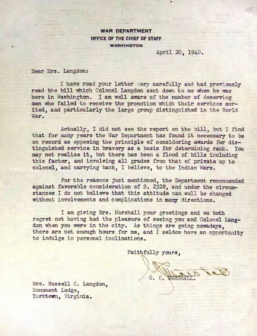 Genl, Statesman GEORGE C MARSHALL - TLS (1 of 1)