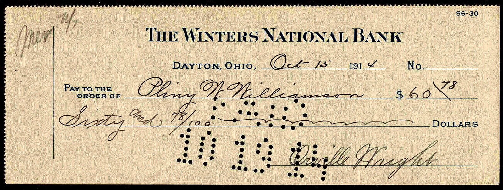 Inventor ORVILLE WRIGHT - Check (1 of 1)