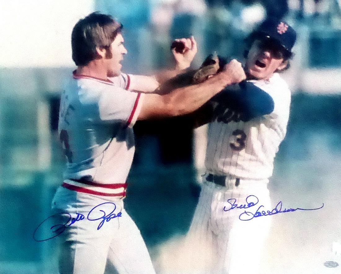 Rose, Pete & Bud Harrelson Signed Fight  Photo (1 of 1)