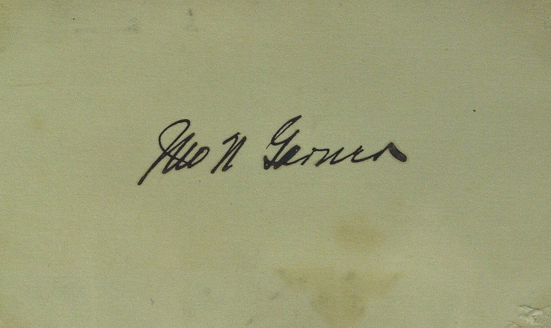 FDR VP JOHN NANCE GARNER - Card Signed: John Nance Garner (1868-1967) Garner was the 32nd Vice President of the United States, serving with Franklin D. Roosevelt. He was the 44th Speaker of the United States House of Representatives serving