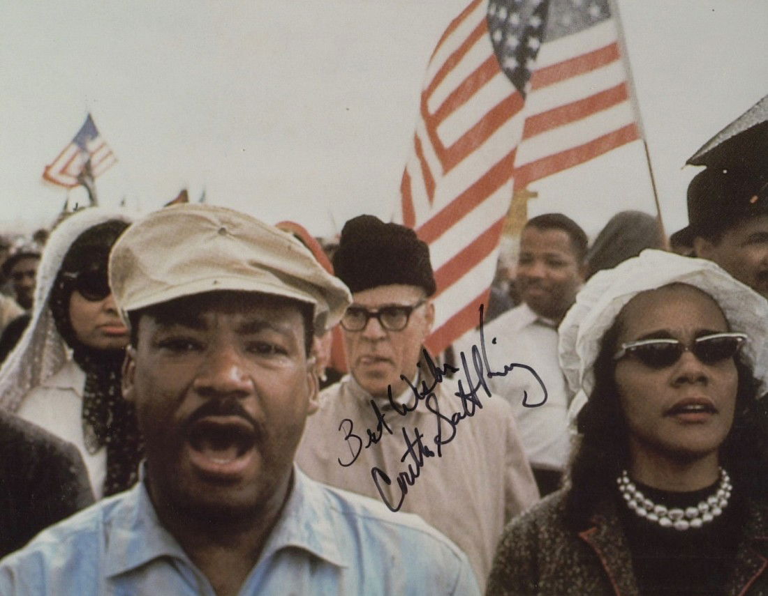 Activist CORETTA SCOTT KING - Photograph Signed: Coretta Scott King (1927-2006) Activist. Scott King was the wife of slain civil rights leader Martin Luther King, Jr. She gained an international reputation as an advocate of civil rights, nonviolence