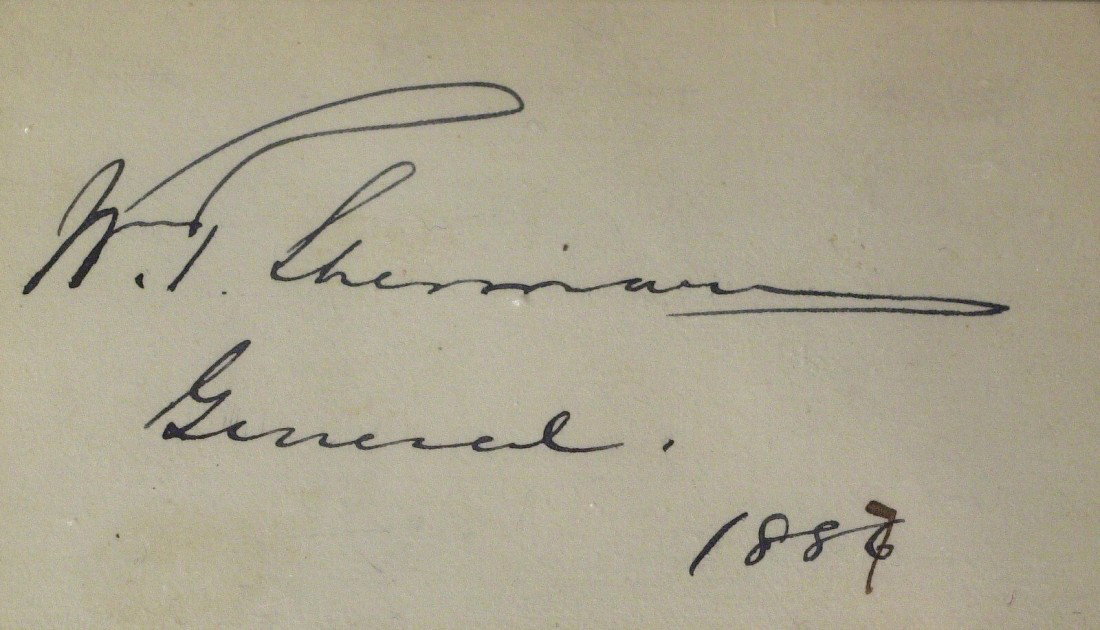 Union Gen WM TECUMSEH SHERMAN - Card Signed: William Tecumseh Sherman (1820-1894) Union General. Sherman fought in the Battle of Bull Run, then served under Ulysses S. Grant at Shiloh and was promoted to major general. With Grant he helped win t