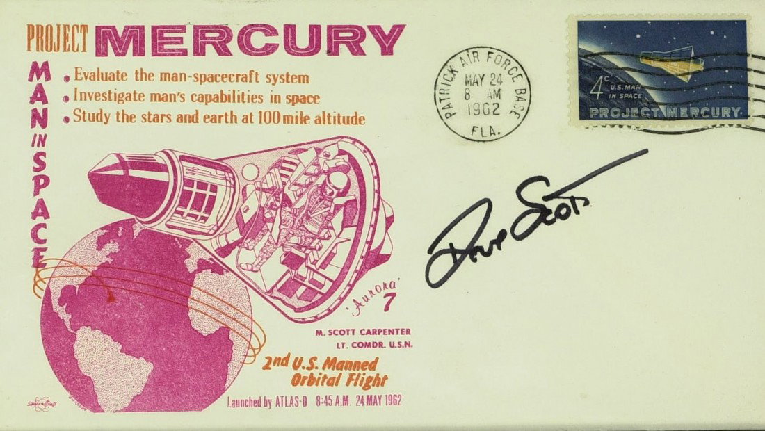 Astronaut DAVE SCOTT - Mercury Postal Cvr Signed: Dave Scott. Postal cover with the "Project Mercury" commemorative and cachet , signed.