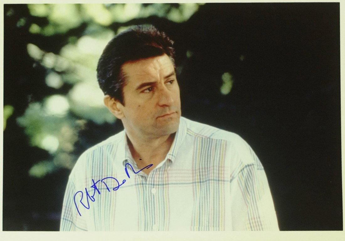 Actor ROBERT DiNIRO - Two Signed Photos: Robert DiNiro (1943- ) Actor. DiNiro is known for his total immersion in roles. Whether driving a cab to prepare for Taxi Driver or gaining sixty pounds to play boxer Jake La Motta in Raging Bull, he 
