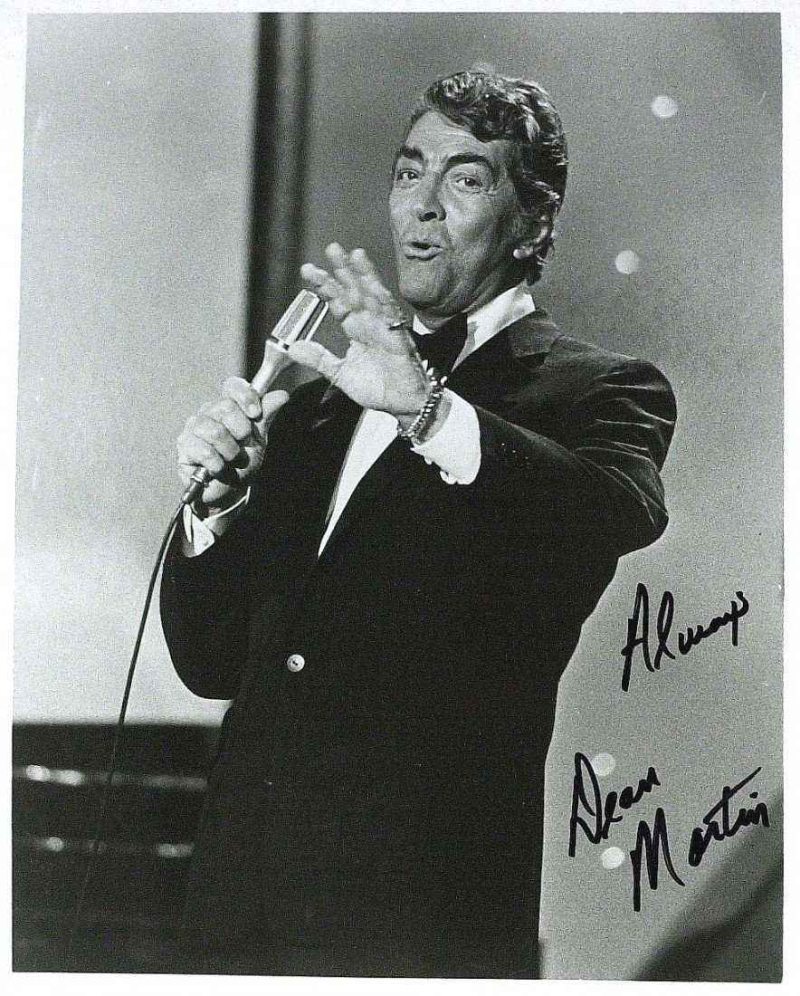 Rat Packer DEAN MARTIN - Photo Signed: Dean Martin (1917-1995) Singer, actor. Martin made sixteen films as the singing straight man to his comedy partner Jerry Lewis; the two were one of the hottest entertainment acts of the era. After the