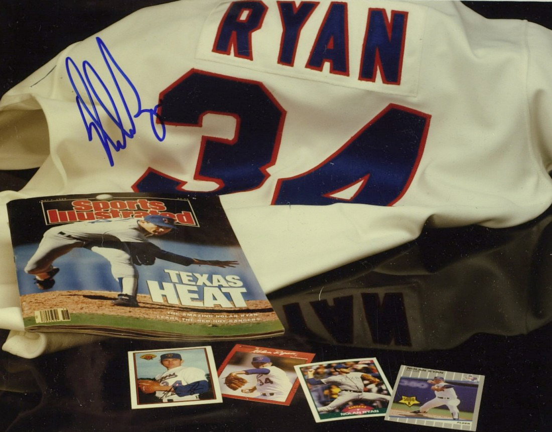 Fireballer NOLAN RYAN - Two Photos Signed: Nolan Ryan (1947- ) Ryan dominated hitters for an unparalleled 27 seasons on his way to 5,714 strikeouts, an all-time record. During four decades of prominence, he totaled 324 victories and a host of 