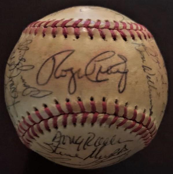 Padres(1979) Signed Baseball (5) HOF and (30): Official NL (Feeney) ball signed by 30 members of the 1979 San Diego Padres. Signatures include: Rollie Fingers, Gaylord Perry, Billy Herman, Ozzie Smith, Dave Winfield, Mickey Lolich, Roger Craig, Do