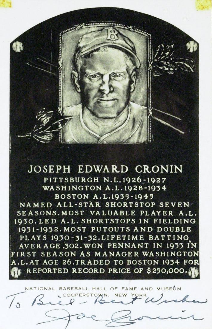 Cronin, Joe Signed B & W HOF Plaque Card (1 of 1)