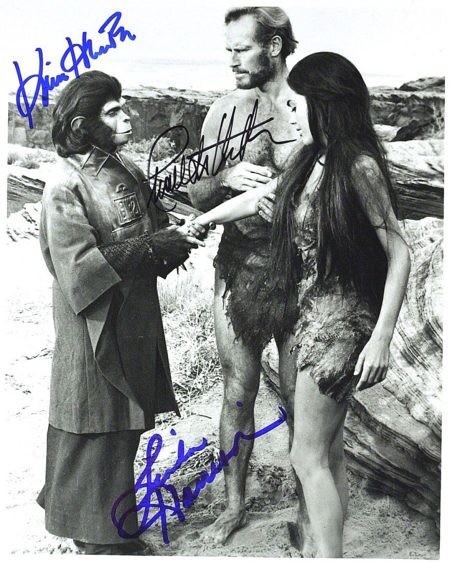 PLANET of the APES - Cast Signed Photo: Planet of the Apes. Planet of the Apes was a 1968 American science fiction movie. The film starred Charlton Heston (1923-2008) and features Linda Harrison (1945- ) and Kim Hunter (1922-2002). The film