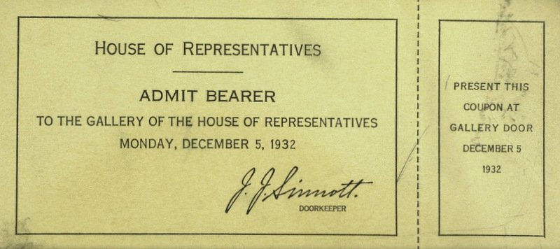 VP JOHN NANCE GARNER - House Ticket Signed: John Nance Garner (1868-1967) Garner was the 32nd Vice President of the United States, serving with Franklin D. Roosevelt. He was the 44th Speaker of the United States House of Representatives serving
