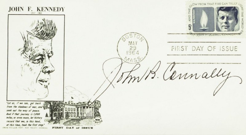 CONNALLY, LANDON & O'NEIL - Postal Cvrs Signed: Politicians. First Day of Issue Postal Covers Signed. Three First Day of Issue postal covers signed by: John B. Connally, Alf Landon and Thomas P. O’Neil. Each cover has the commemorative stamp and 