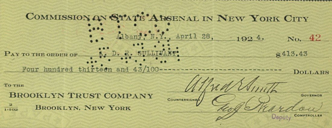 Gov, Pres Contender AL SMITH - Check Signed: Alfred E. Smith (1873-1944) Politician. Smith was elected governor of New York four times. He worked for improved housing, child welfare, and efficient government. In 1928 he won the presidential nomi