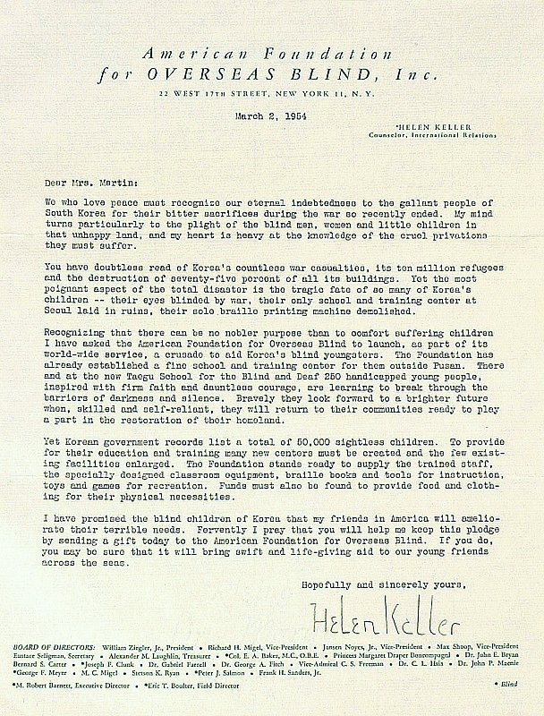 Deaf, Blind Author HELEN KELLER - Typed Ltr Signed: Helen Keller (1880-1968) Author, political activist, lecturer. Keller was blind and deaf. Keller was deprived by illness of sight and hearing at the age of 19 months, and her speech development soon c
