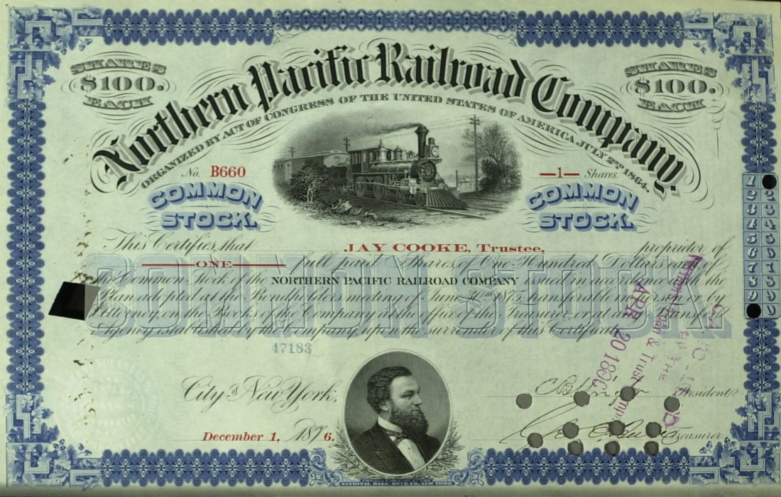 Financier JAY COOKE - Stock Certificate Signed: Jay Cooke (1821-1905) Financier. Cooke founded Jay Cooke & Company, which marketed the huge Civil War loans of the federal government. He organized the sale of hundreds of millions in bonds for the fe