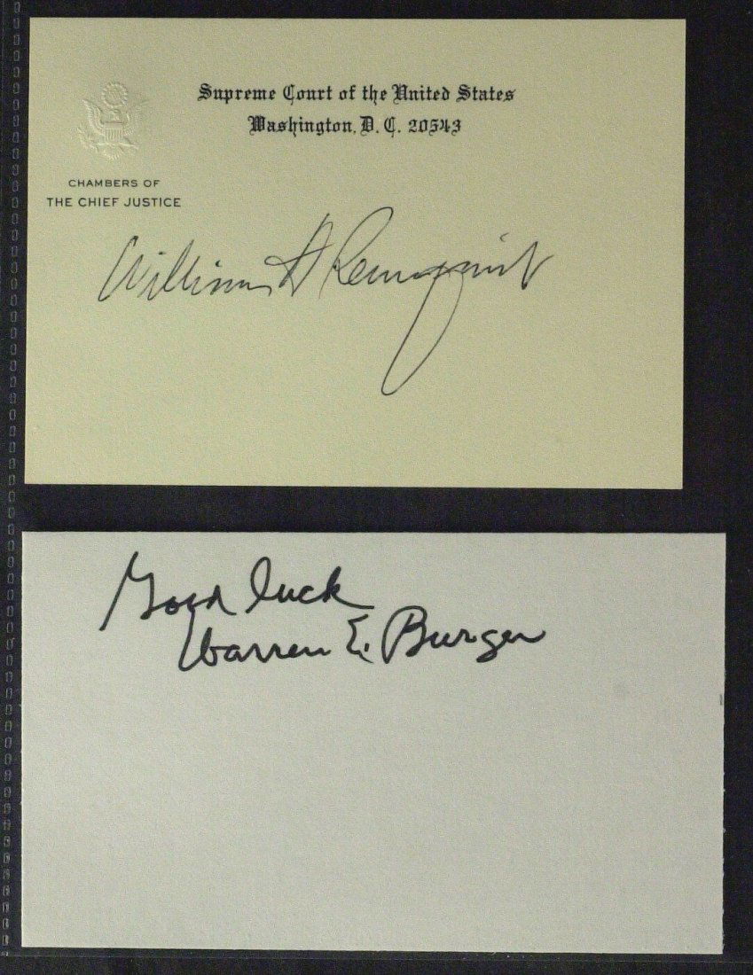 WARREN BURGER/ WILLIAM REHNQUIST - Cards: Supreme Court Chief Justices: Warren E. Burger (1907-1995) and William Rehnquist (1924-2005). Burger served as Chief Justice of the United States Supreme Court from his appointment by Richard Nixon in