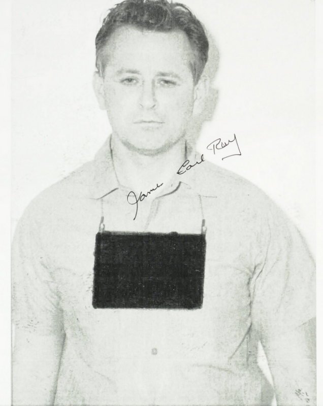 M L King Assassin JAMES EARL RAY - Photo Signed: James Earl Ray (1929-1998) Assassin of Dr. Martin Luther King, Jr. Ray was a petty criminal who had been sentenced several times to prison; he escaped from the Missouri state prison in 1967. In Memphi