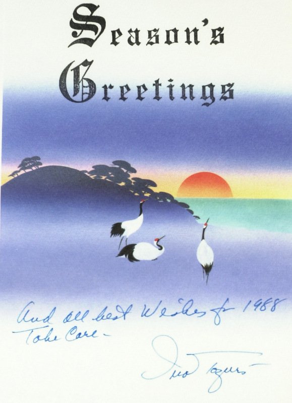 TOKYO ROSE ( IVA TOGURI) - Xmas Card Signed: Tokyo Rose (Iva Toguri) (1916-2006) Propaganda broadcaster. Toguri was an American citizen who participated in English-language propaganda broadcast transmitted by Radio Tokyo to Allied soldiers in th