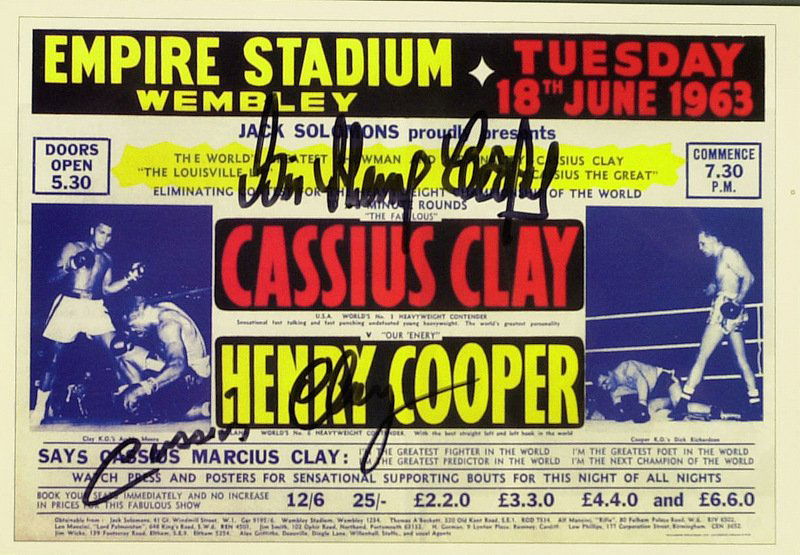 CASSIUS CLAY and HENRY COOPER - Fight Poster: Cassius Clay and Henry Cooper (1934-2011) British heavyweight. Cooper twice fought Muhammad Ali (then known as Cassius Clay), firstly in a non-title fight in 1963 at Wembley Stadium. In the dying seco