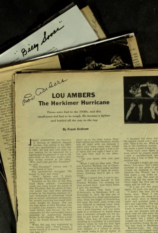 BOXING COLLECTION - 23 Fighters Many Champions: Boxing Collection. This collector sent magazine articles which featured each respective fighter, requesting that they sign the article. This lot consists of twenty-three signatures and one autograph l