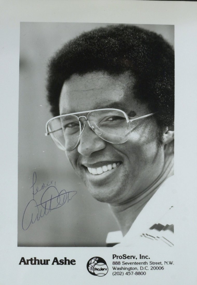 Tennis Champion ARTHUR ASHE - Photo Signed: Arthur Ashe (1943-1993) Tennis champion. Ashe was a tennis star of the 1960s and '70s and an African-American pioneer: the first black man to win at the U.S. Open and Wimbledon. He scored many other f