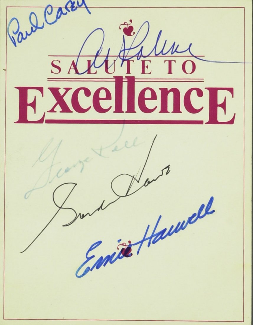 Detroit Sports Legends - Five Signers HOWE, KALINE: Detroit Sports - Salute to Excellence. 4 ¼ x 5 ½” (opens to 8 ½” x 5 ½”) program from a Michigan event (no date) honoring Al Kaline and George Kell, signed on the cover by Detroit sports leg